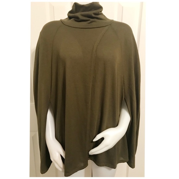 Auditions Boutique Olive Green Turtleneck Cape Top - Picture 3 of 9